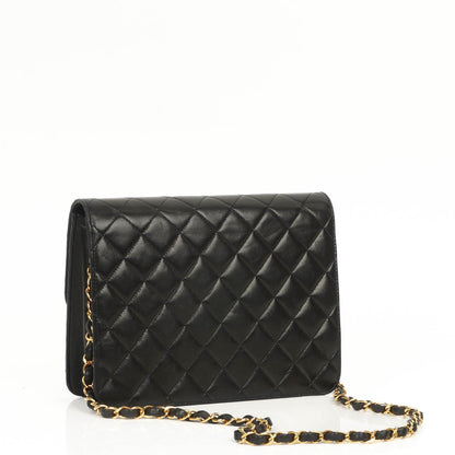 Chanel Small Classic Vintage Single Flap Bag aus schwarzem gestepptem Lammleder mit 24K goldplattierter Hardware