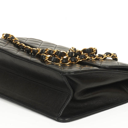 Chanel Small Classic Vintage Single Flap Bag aus schwarzem gestepptem Lammleder mit 24K goldplattierter Hardware