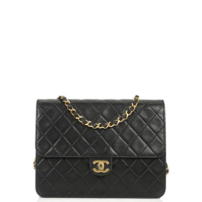 Chanel Small Classic Vintage Single Flap Bag aus schwarzem gestepptem Lammleder mit goldfarbener Hardware