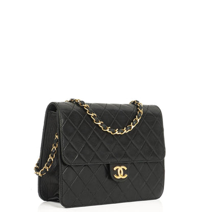 Chanel Small Classic Vintage Single Flap Bag aus schwarzem gestepptem Lammleder mit goldfarbener Hardware
