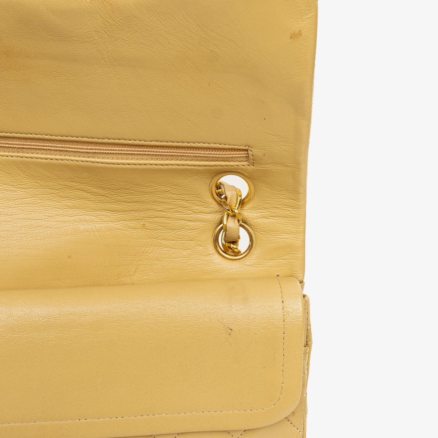 Chanel Kleine Klassische Vintage Double Flap Tasche aus beigem gestepptem Lammleder mit 24K vergoldeter Hardware