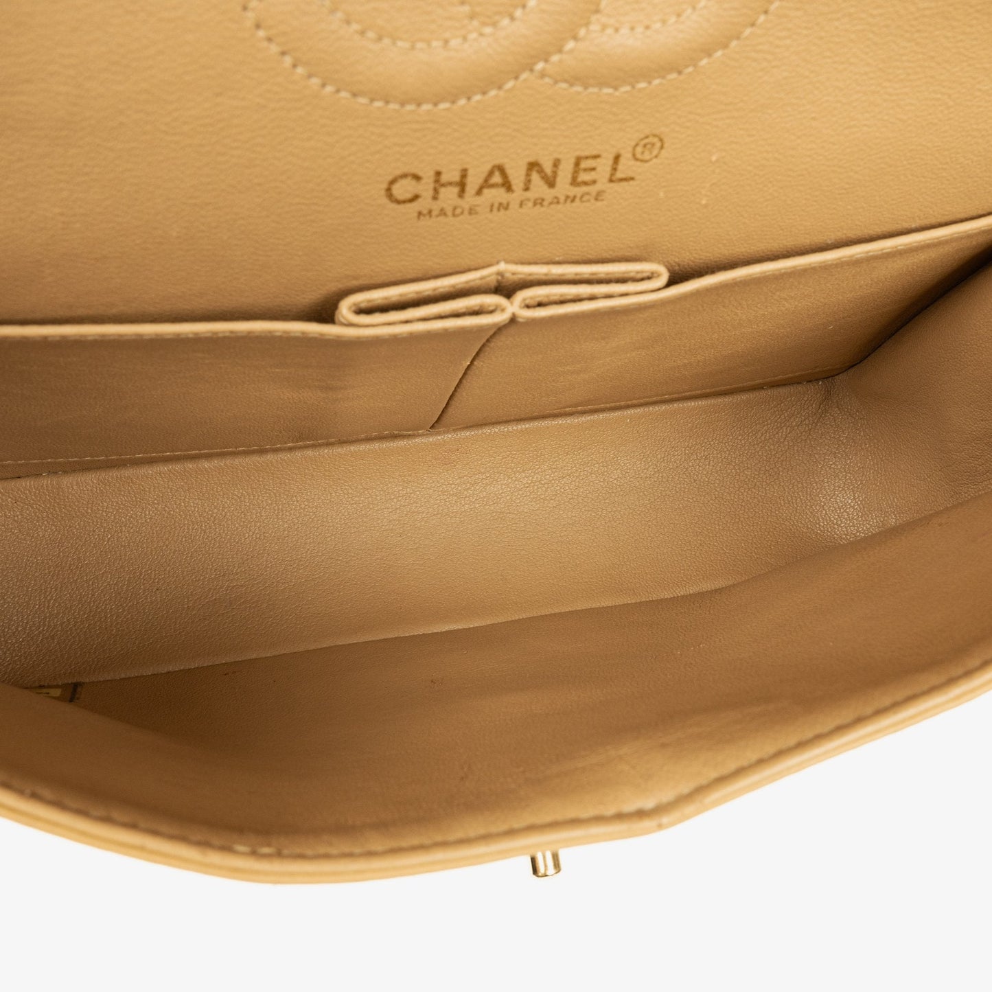 Chanel Kleine Classic Vintage Double Flap Tasche aus gestepptem Lammleder in Beige mit 24K vergoldeten Beschlägen