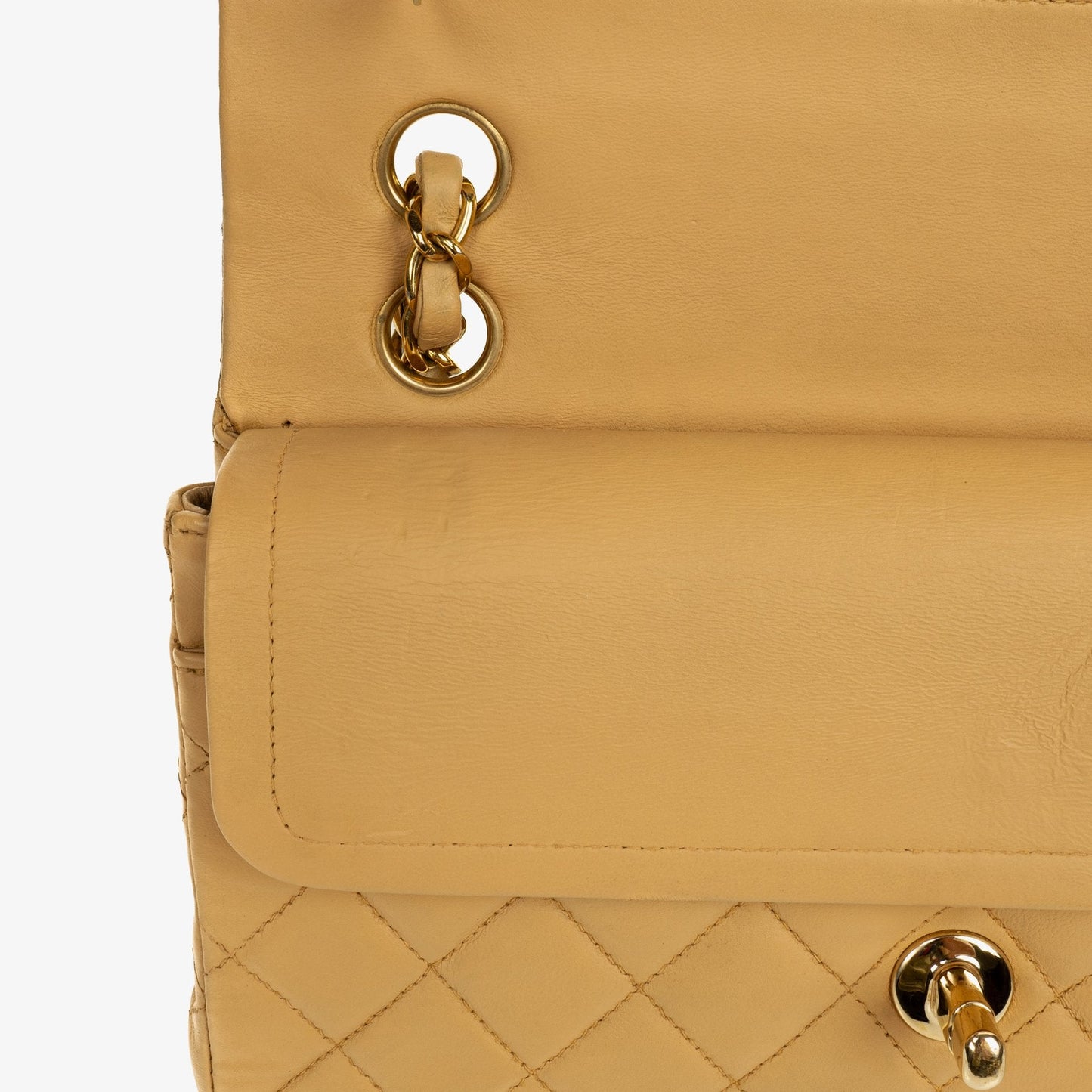 Chanel Kleine Classic Vintage Double Flap Tasche aus gestepptem Lammleder in Beige mit 24K vergoldeten Beschlägen