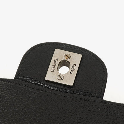 Chanel Small Classic Vintage Double Flap Bag aus schwarzem gestepptem Kaviarleder mit silberfarbener Hardware