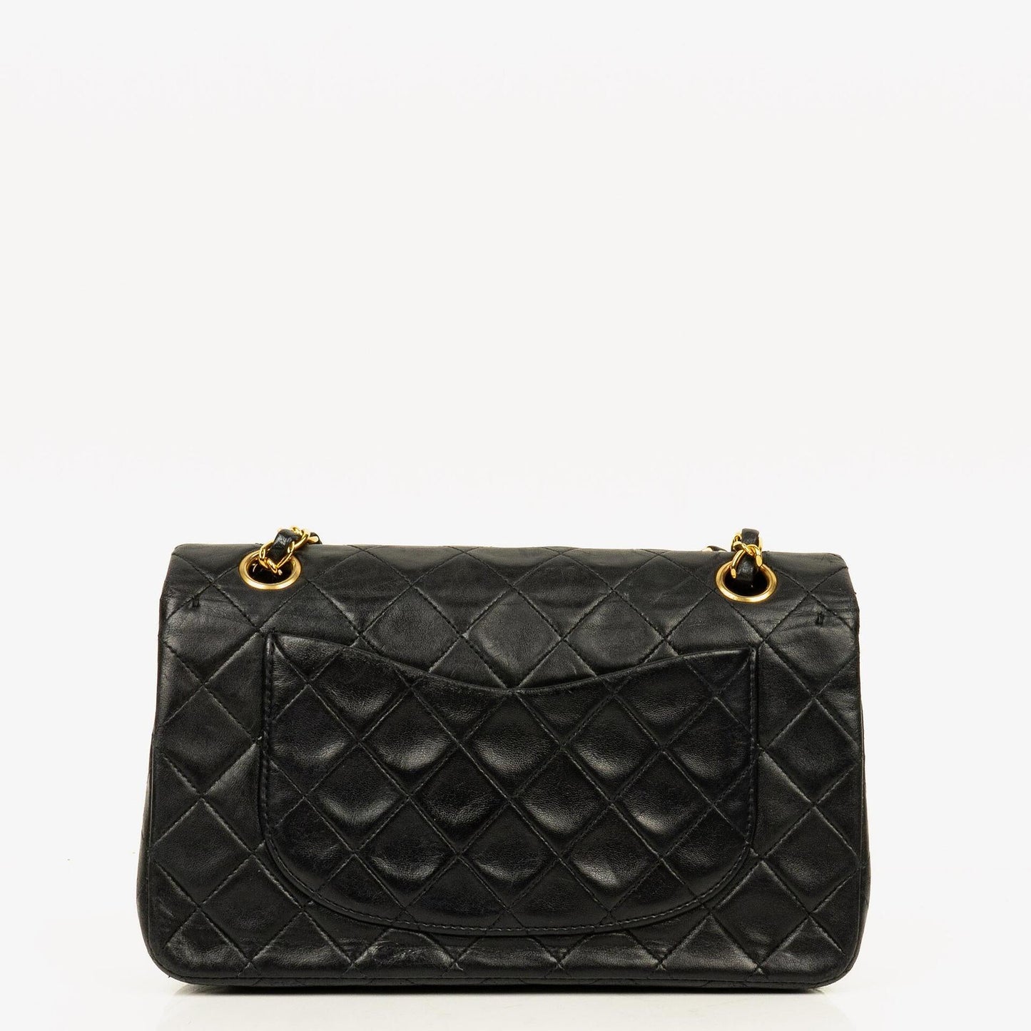 Chanel Small Classic Vintage Double Flap Bag aus schwarzem gestepptem Lammleder mit 24K vergoldeten Beschlägen