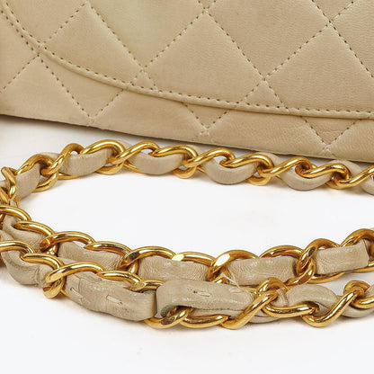 Chanel Kleine Klassische Vintage Double Flap Tasche Neutrales Gestepptes Lammleder 24K Vergoldete Beschläge