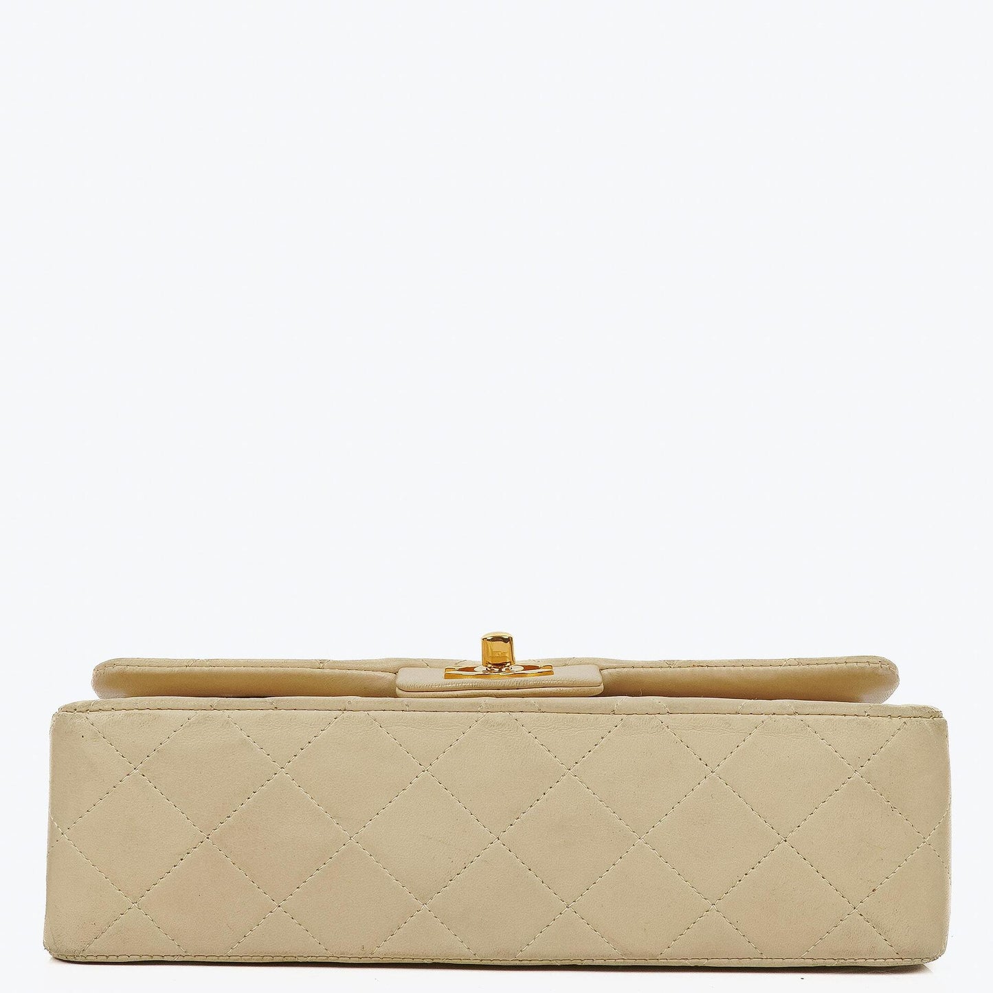 Chanel Kleine Klassische Vintage Double Flap Tasche Neutrales Gestepptes Lammleder 24K Vergoldete Beschläge