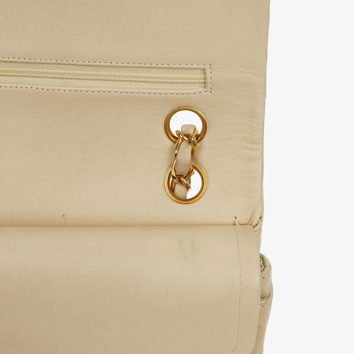 Chanel Kleine Klassische Vintage Double Flap Tasche Neutrales Gestepptes Lammleder 24K Vergoldete Beschläge