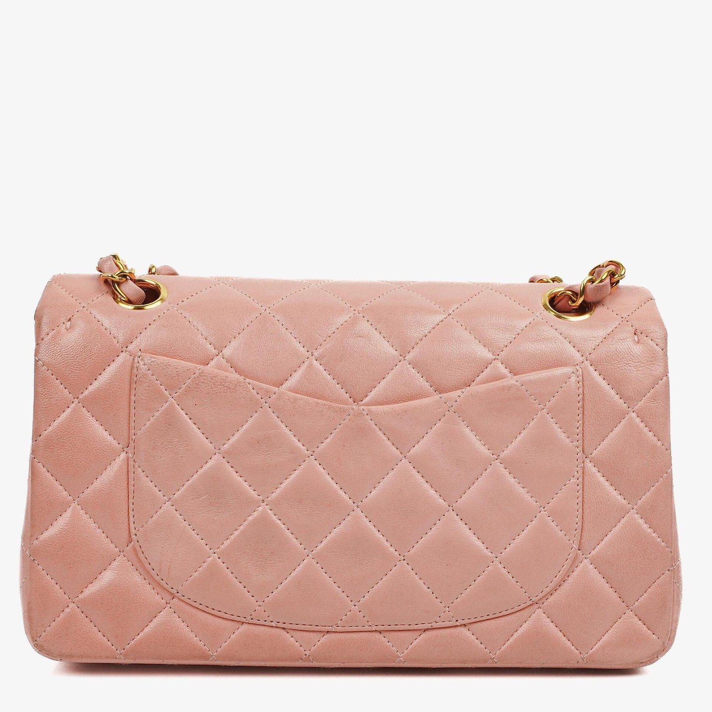 Chanel Kleine Classic Vintage Double Flap Tasche aus rosa gestepptem Lammleder mit 24K vergoldeter Hardware