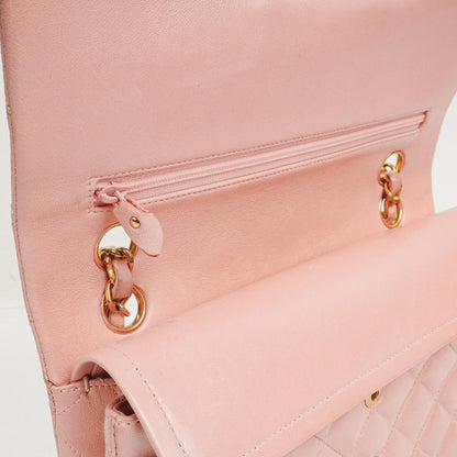 Chanel Kleine Classic Vintage Double Flap Tasche aus rosa gestepptem Lammleder mit 24K vergoldeter Hardware