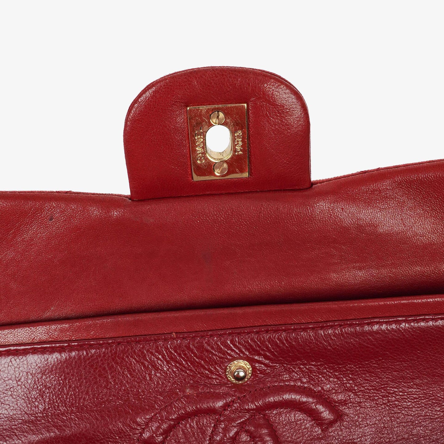 CHANEL Kleine Classic Vintage Double Flap Tasche aus rotem gestepptem Lammleder mit 24K vergoldeten Beschlägen