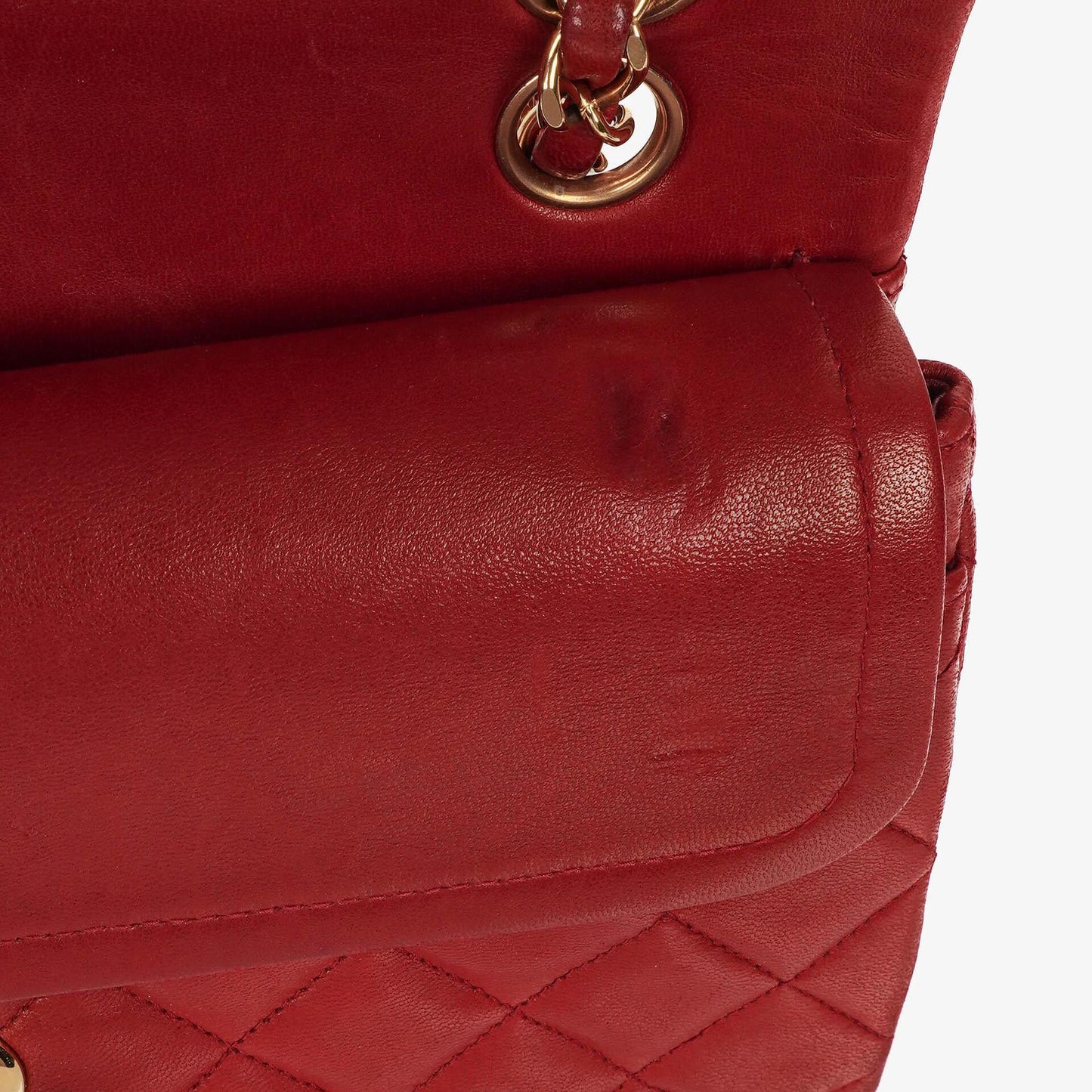 CHANEL Kleine Classic Vintage Double Flap Tasche aus rotem gestepptem Lammleder mit 24K vergoldeten Beschlägen