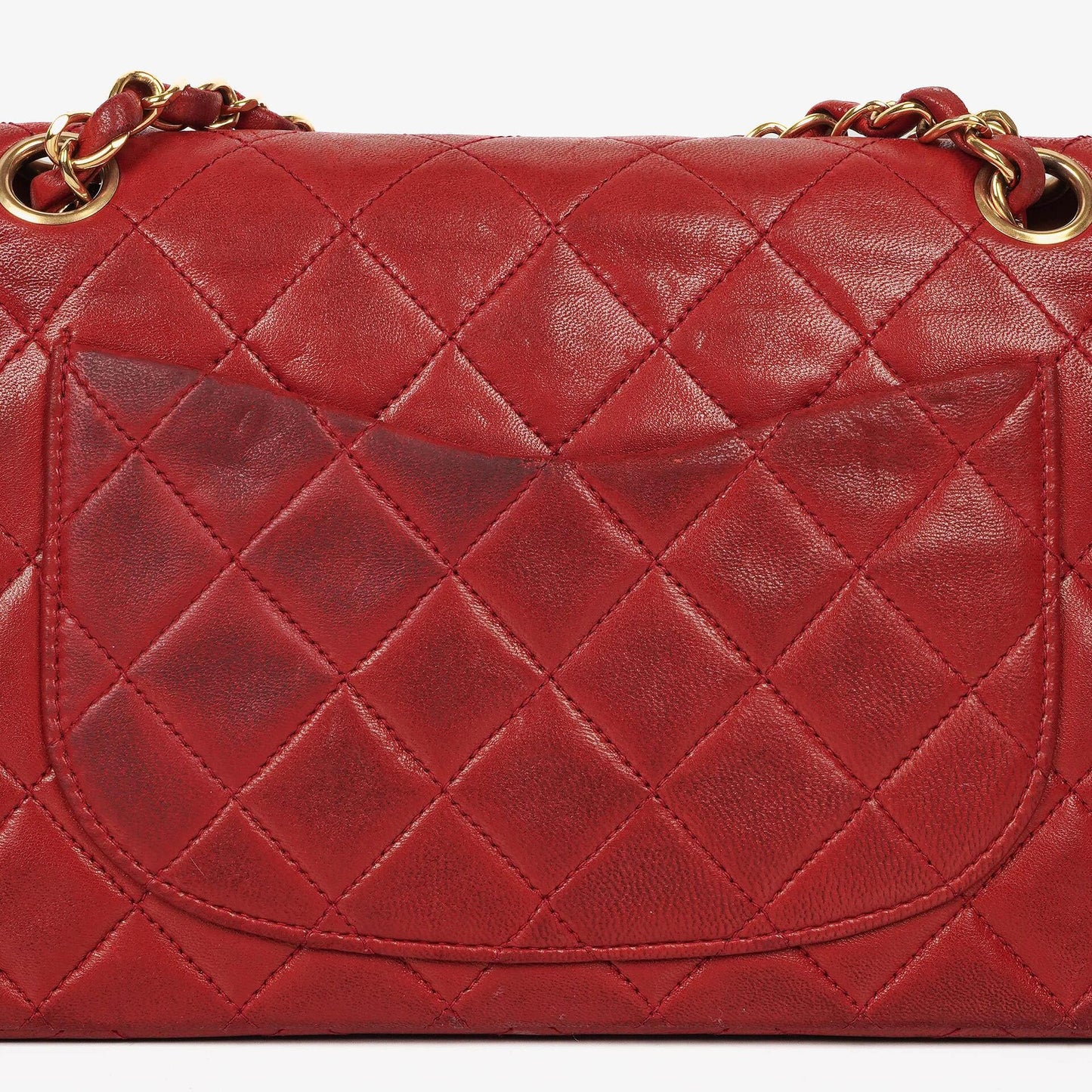 CHANEL Kleine Classic Vintage Double Flap Tasche aus rotem gestepptem Lammleder mit 24K vergoldeten Beschlägen