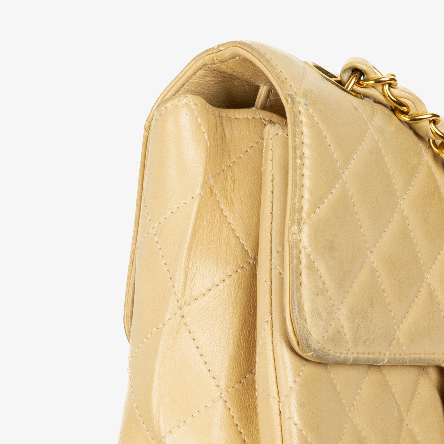 Chanel Small Double-Sided Flap Tasche aus beigem gestepptem Lammleder mit 24K vergoldeter Hardware