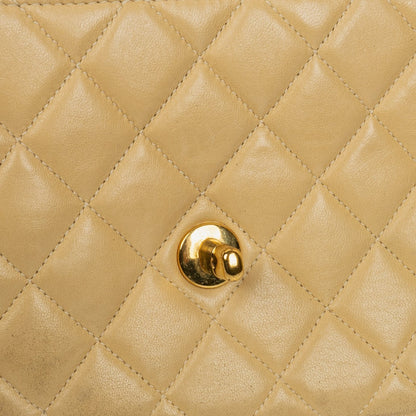 Chanel Small Double-Sided Flap Tasche aus beigem gestepptem Lammleder mit 24K vergoldeter Hardware