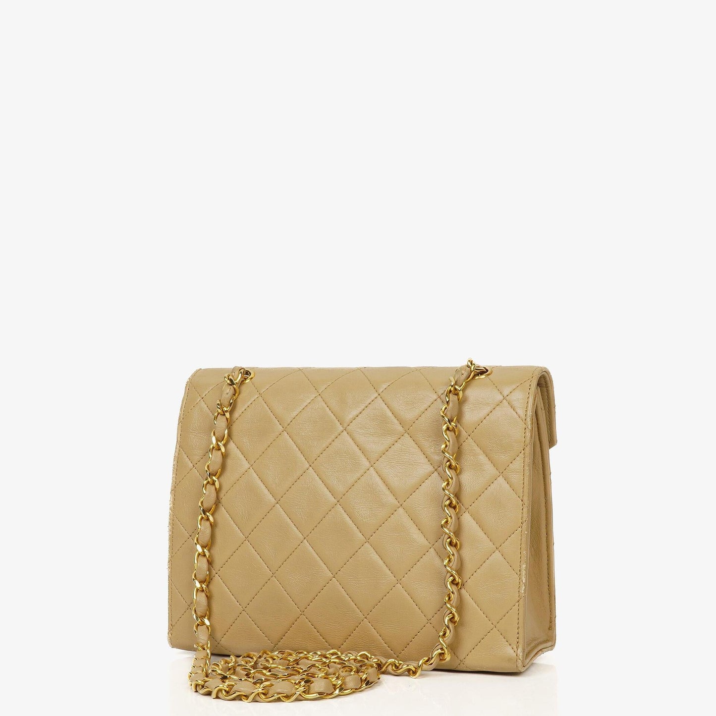 Chanel Small Envelope Maxi CC Logo Flap Bag aus beigem gestepptem Lammleder mit 24K vergoldeter Hardware