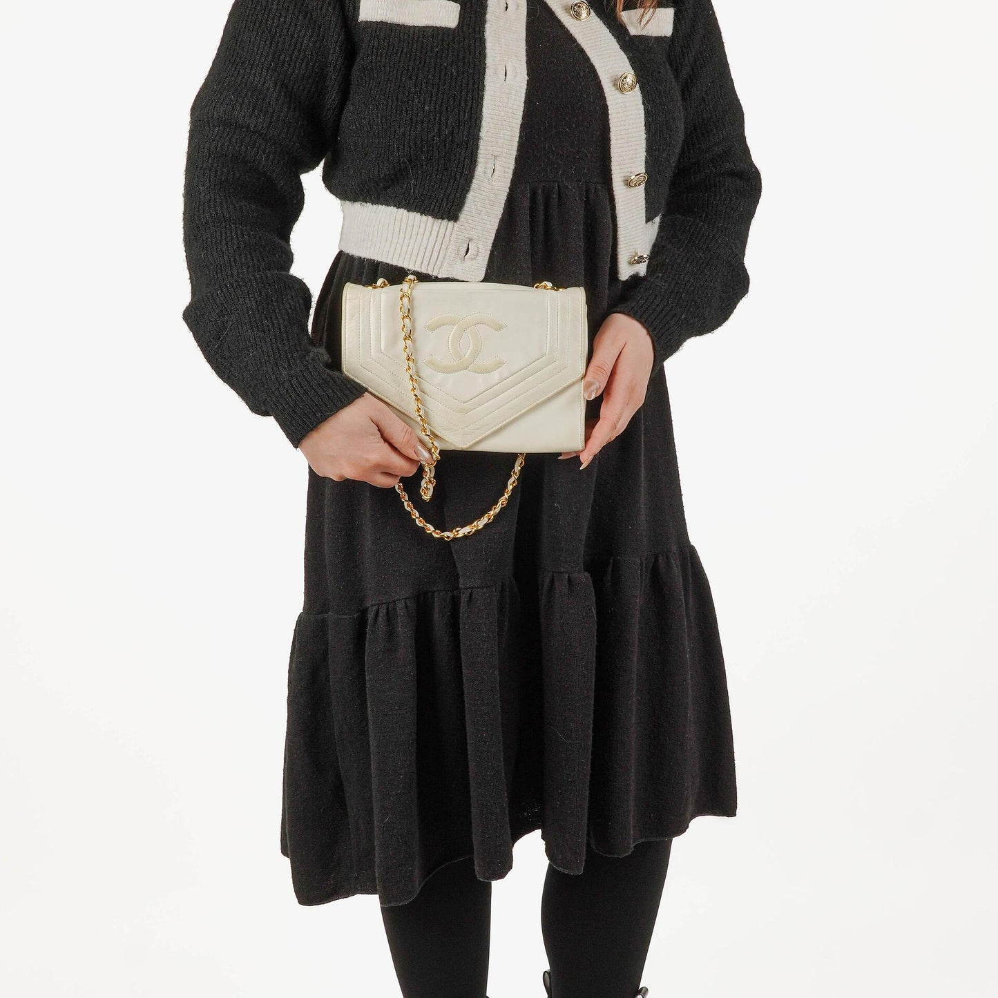 Chanel Small Envelope Flap Bag aus weißem Leder