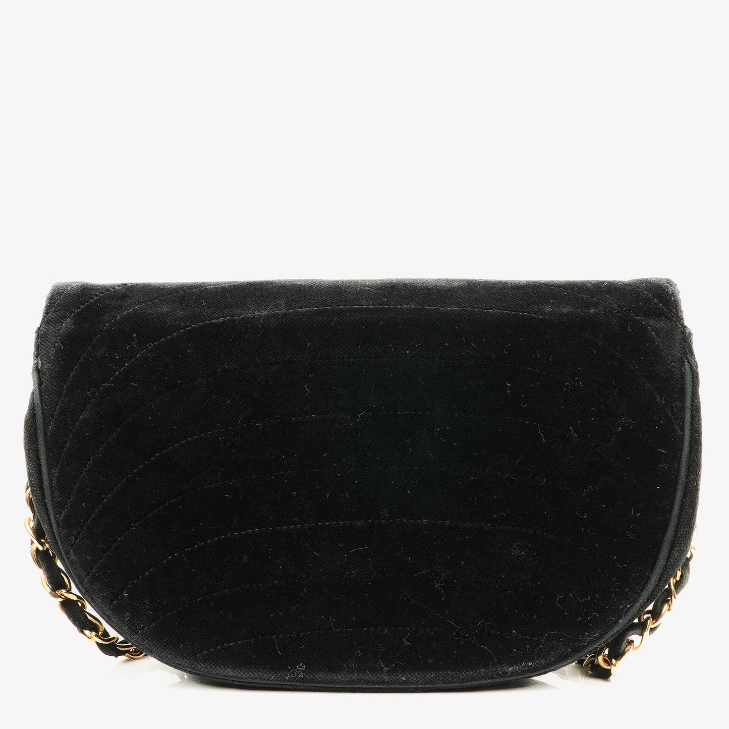 Chanel Small Half Moon Klappentasche aus schwarzem Samt