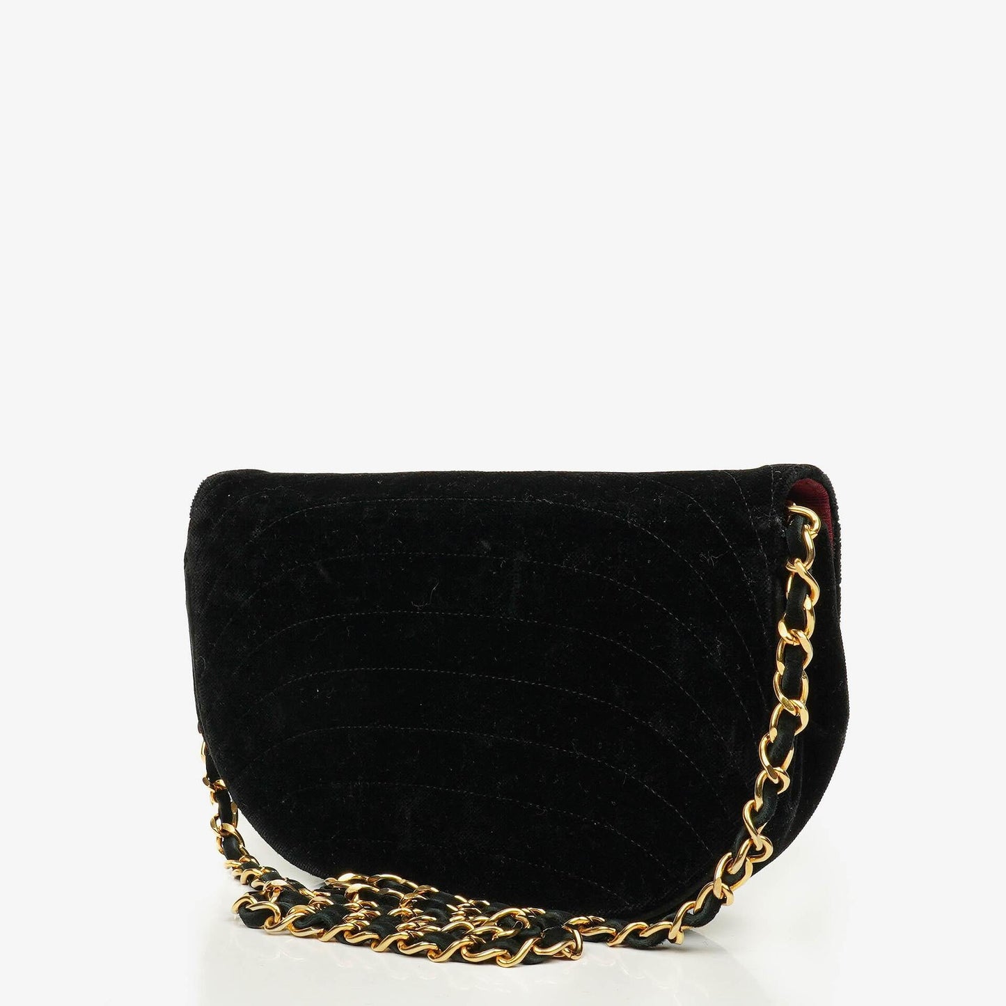 Chanel kleine Halbmond Flap Bag aus schwarzem Samt