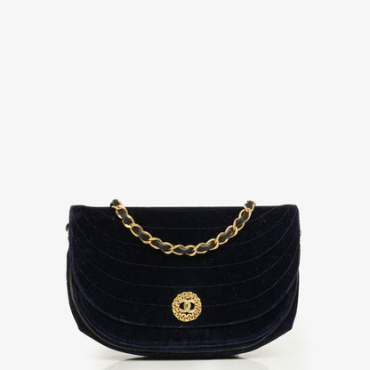 Chanel Kleine Halbmond Navy Samt Klappentasche