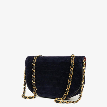 Chanel Kleine Halbmond Navy Samt Klappentasche
