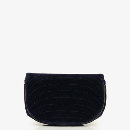 Chanel Kleine Halbmond Navy Samt Klappentasche