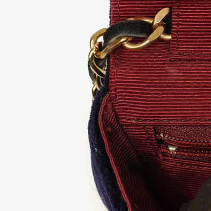 Chanel Kleine Halbmond Navy Samt Klappentasche