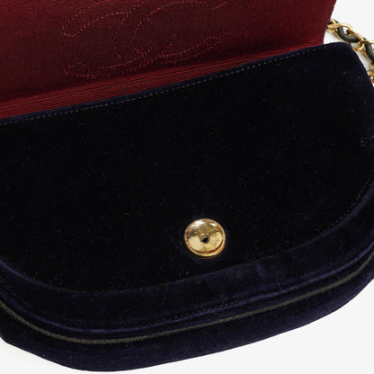 Chanel Kleine Halbmond Navy Samt Klappentasche