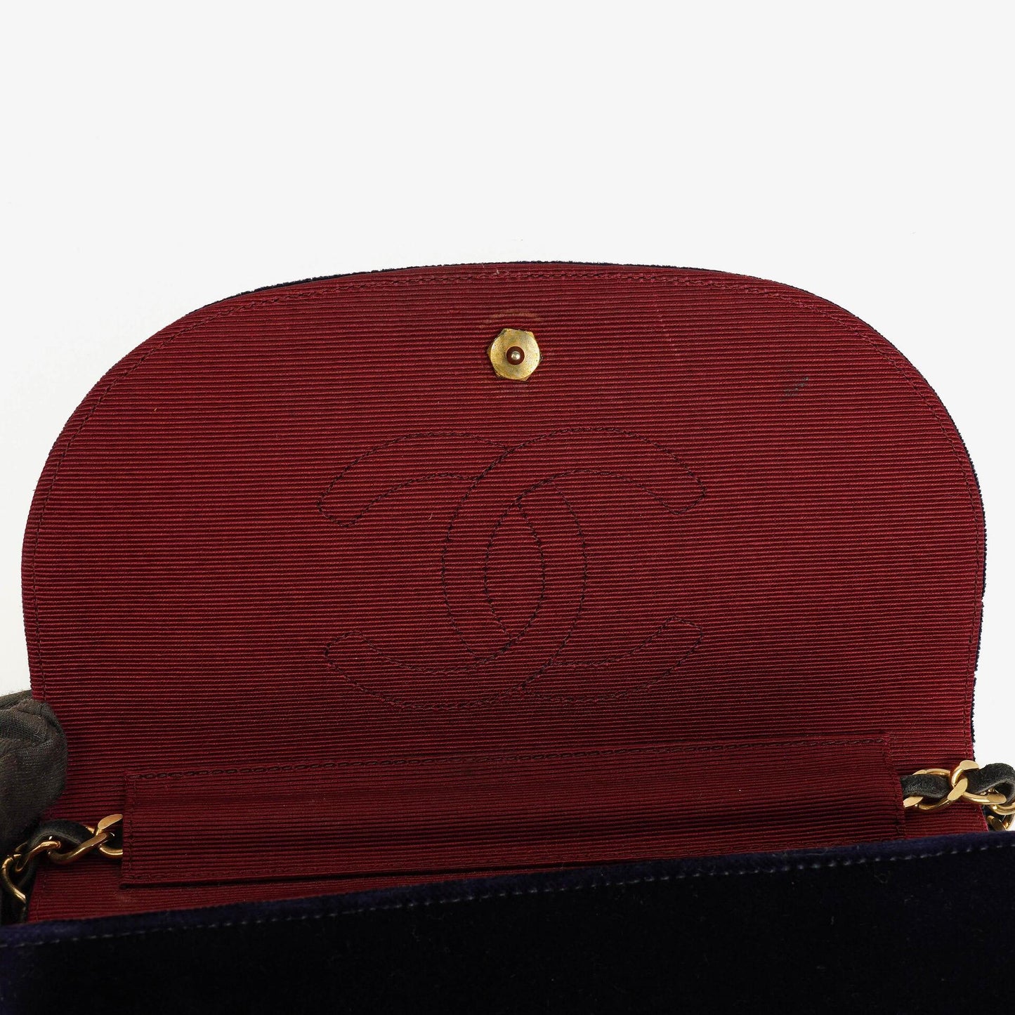 Chanel Kleine Halbmond Navy Samt Klappentasche