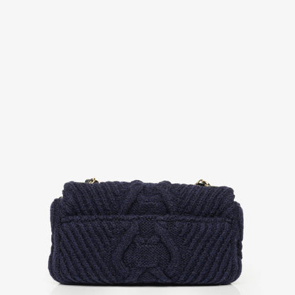 Chanel Kleine Marineblaue Paris-Hamburg Kabelstrick Stoff Mit Kalbsleder Klappe Tasche