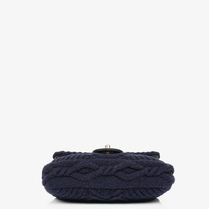 Chanel Kleine Marineblaue Paris-Hamburg Kabelstrick Stoff Mit Kalbsleder Klappe Tasche
