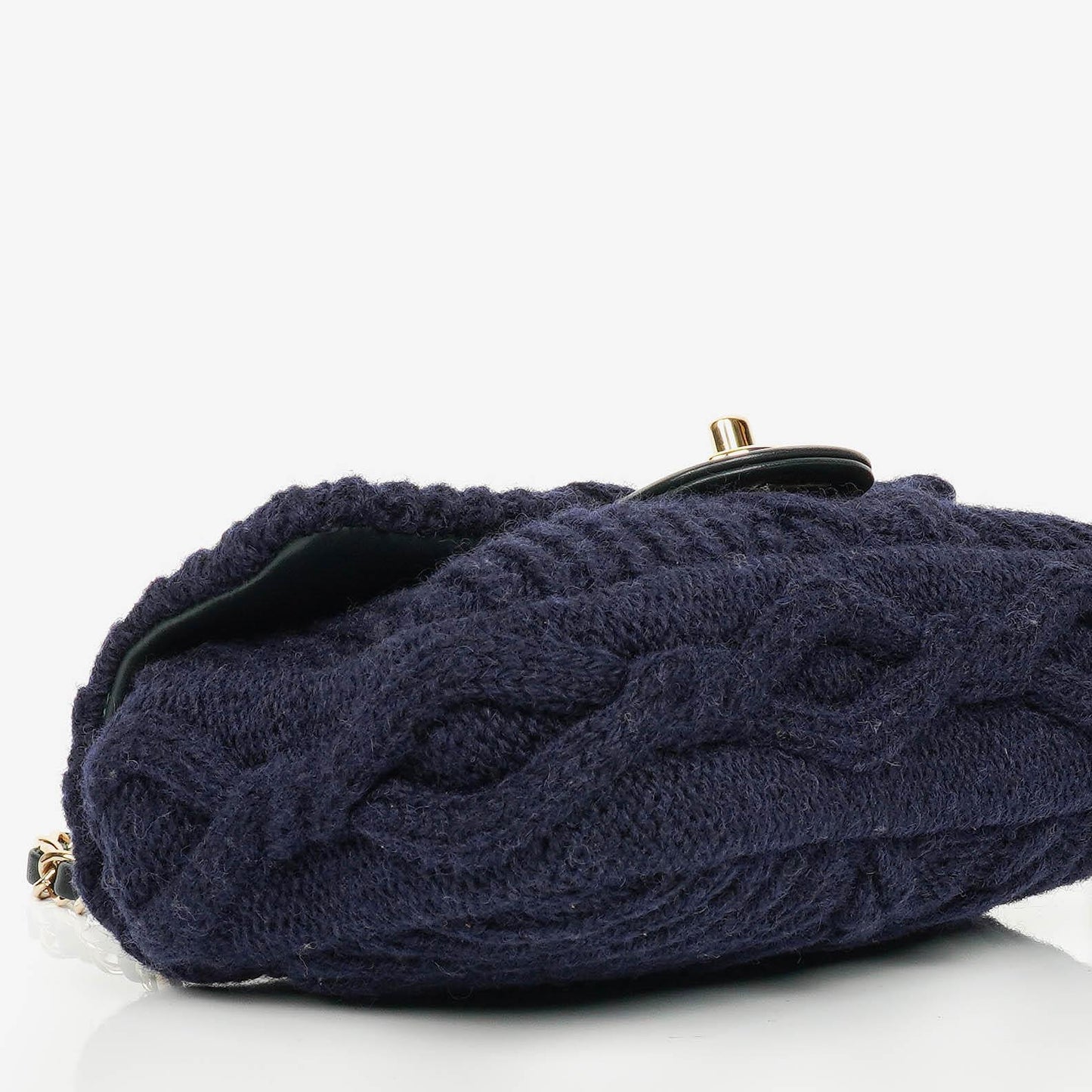 Chanel Kleine Marineblaue Paris-Hamburg Kabelstrick Stoff Mit Kalbsleder Klappe Tasche