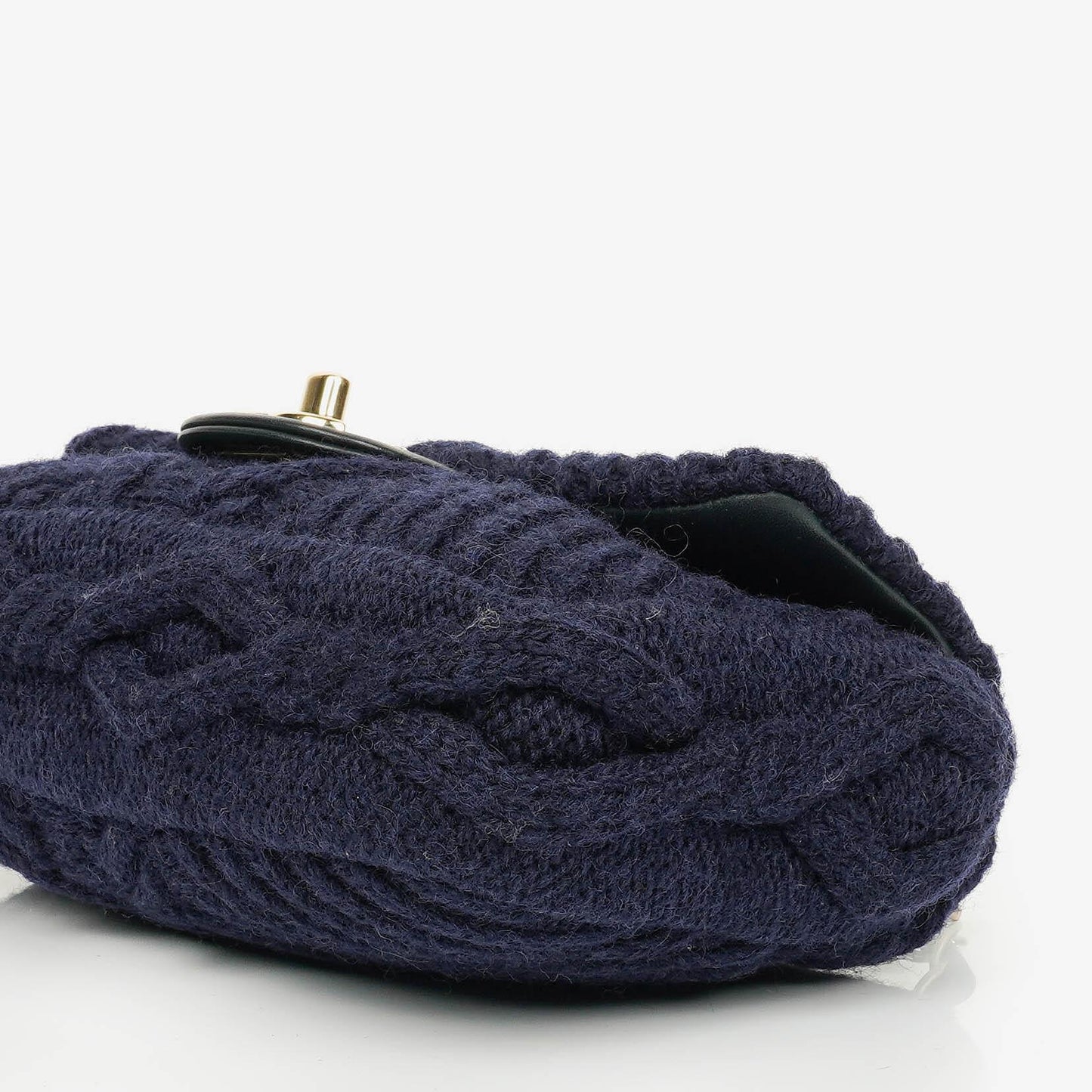Chanel Kleine Marineblaue Paris-Hamburg Kabelstrick Stoff Mit Kalbsleder Klappe Tasche