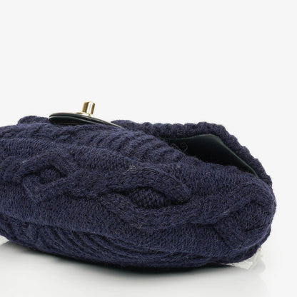 Chanel Kleine Marineblaue Paris-Hamburg Kabelstrick Stoff Mit Kalbsleder Klappe Tasche