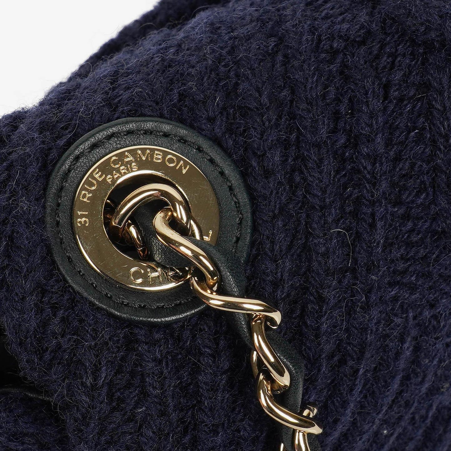 Chanel Kleine Marineblaue Paris-Hamburg Kabelstrick Stoff Mit Kalbsleder Klappe Tasche