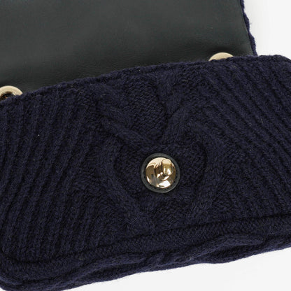 Chanel Kleine Marineblaue Paris-Hamburg Kabelstrick Stoff Mit Kalbsleder Klappe Tasche