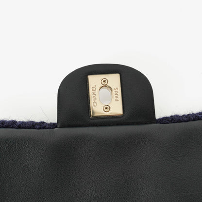 Chanel Kleine Marineblaue Paris-Hamburg Kabelstrick Stoff Mit Kalbsleder Klappe Tasche