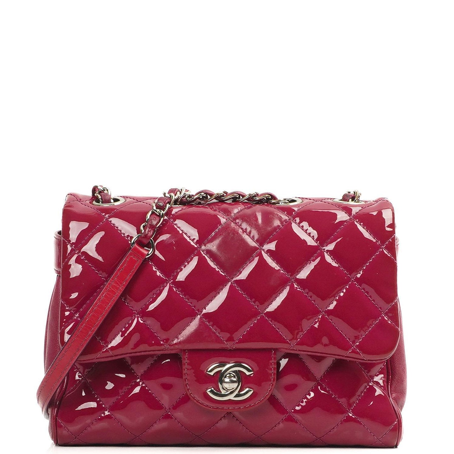 Chanel Kleine Rock In Rome Single Flap Bag aus gestepptem Lackleder mit silberfarbener Hardware