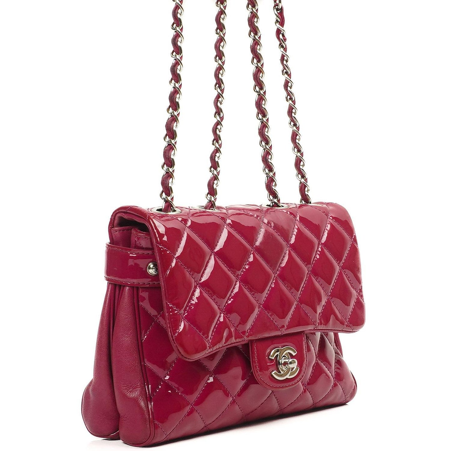 Chanel Kleine Rock In Rome Single Flap Bag aus gestepptem Lackleder mit silberfarbener Hardware