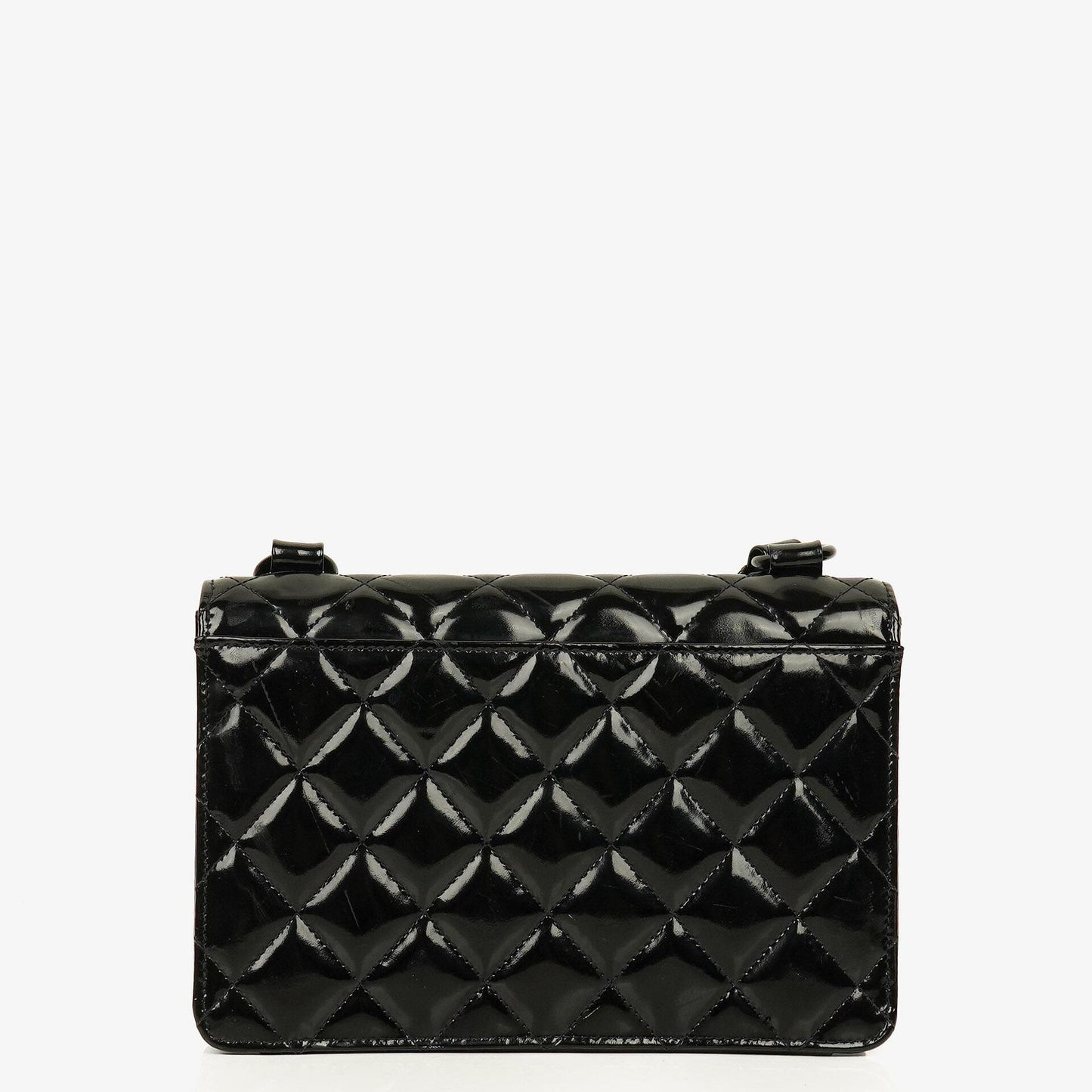 Chanel Small Single Flap Bag aus schwarzem gestepptem Lackleder