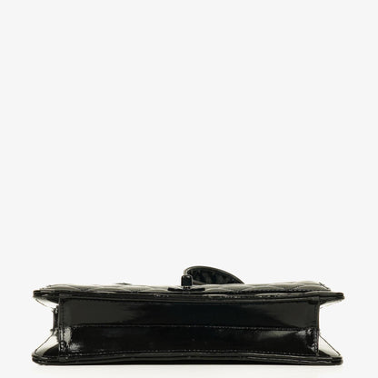 Chanel Small Single Flap Bag aus schwarzem gestepptem Lackleder