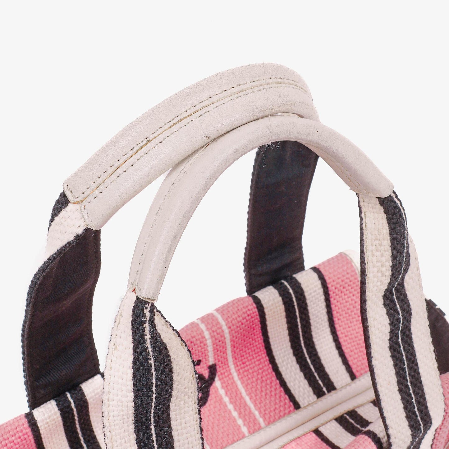 Chanel kleine gestreifte CC Tote Bag aus Canvas in Pink, Weiß und Schwarz