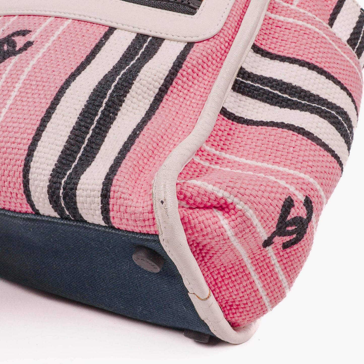 Chanel kleine gestreifte CC Tote Bag aus Canvas in Pink, Weiß und Schwarz