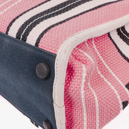 Chanel kleine gestreifte CC Tote Bag aus Canvas in Pink, Weiß und Schwarz