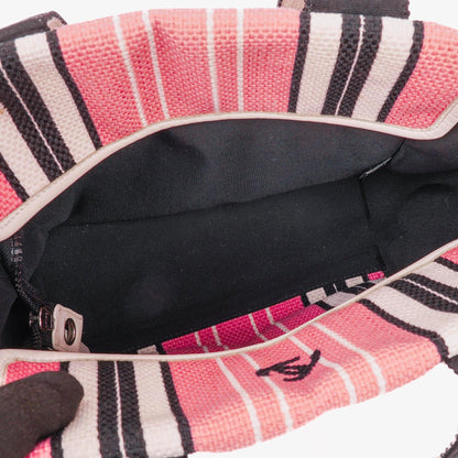 Chanel kleine gestreifte CC Tote Bag aus Canvas in Pink, Weiß und Schwarz