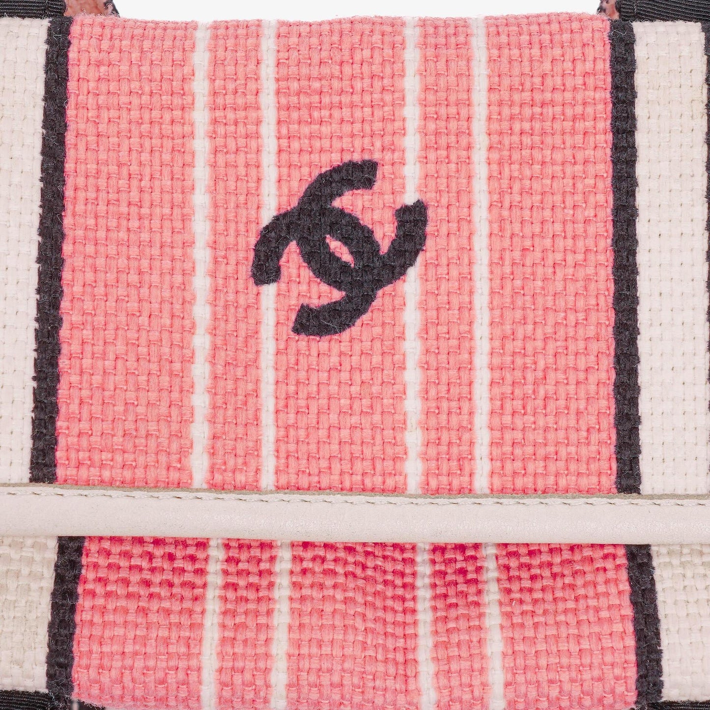 Chanel kleine gestreifte CC Tote Bag aus Canvas in Pink, Weiß und Schwarz