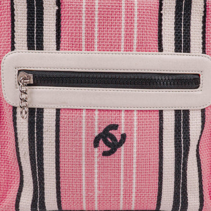 Chanel kleine gestreifte CC Tote Bag aus Canvas in Pink, Weiß und Schwarz
