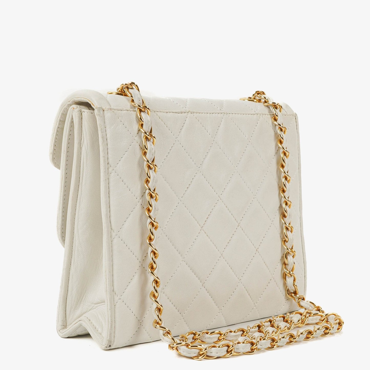 Chanel kleine Tassel Flap Tasche aus weißem gestepptem Lammleder