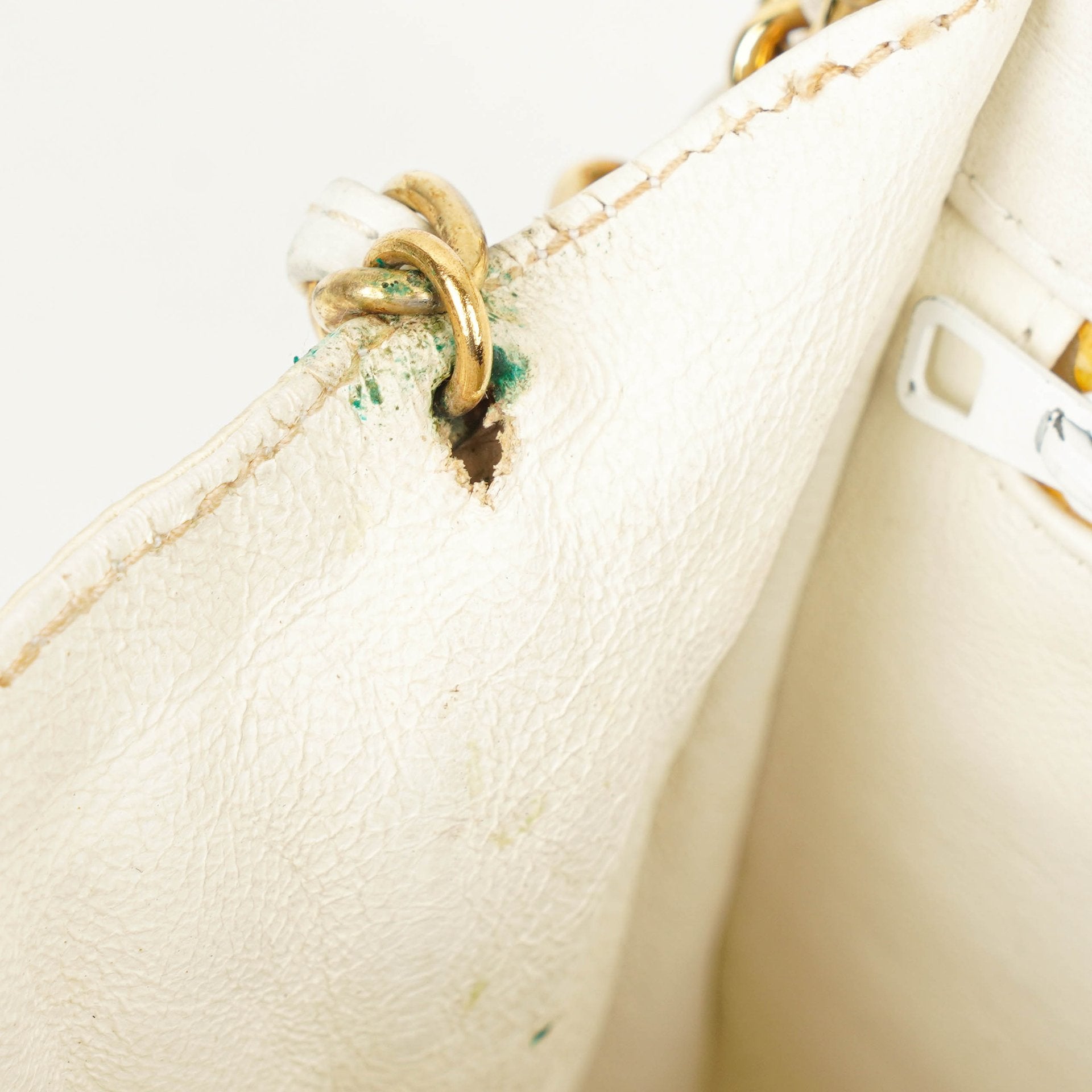 Chanel kleine Tassel Flap Tasche aus weißem gestepptem Lammleder