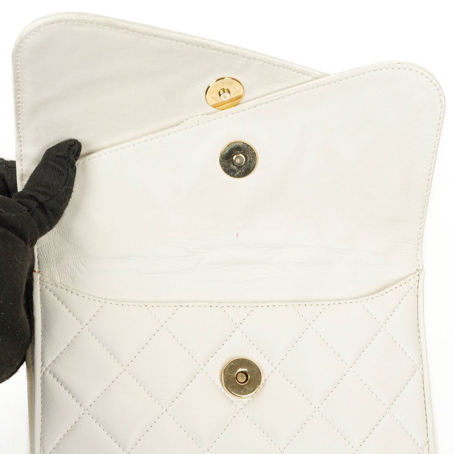 Chanel kleine Tassel Flap Tasche aus weißem gestepptem Lammleder